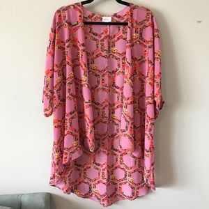 LuLaRoe Pink and Floral Geo Print Lindsay Kimono